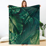Tropical Green Leaves Print Blanket