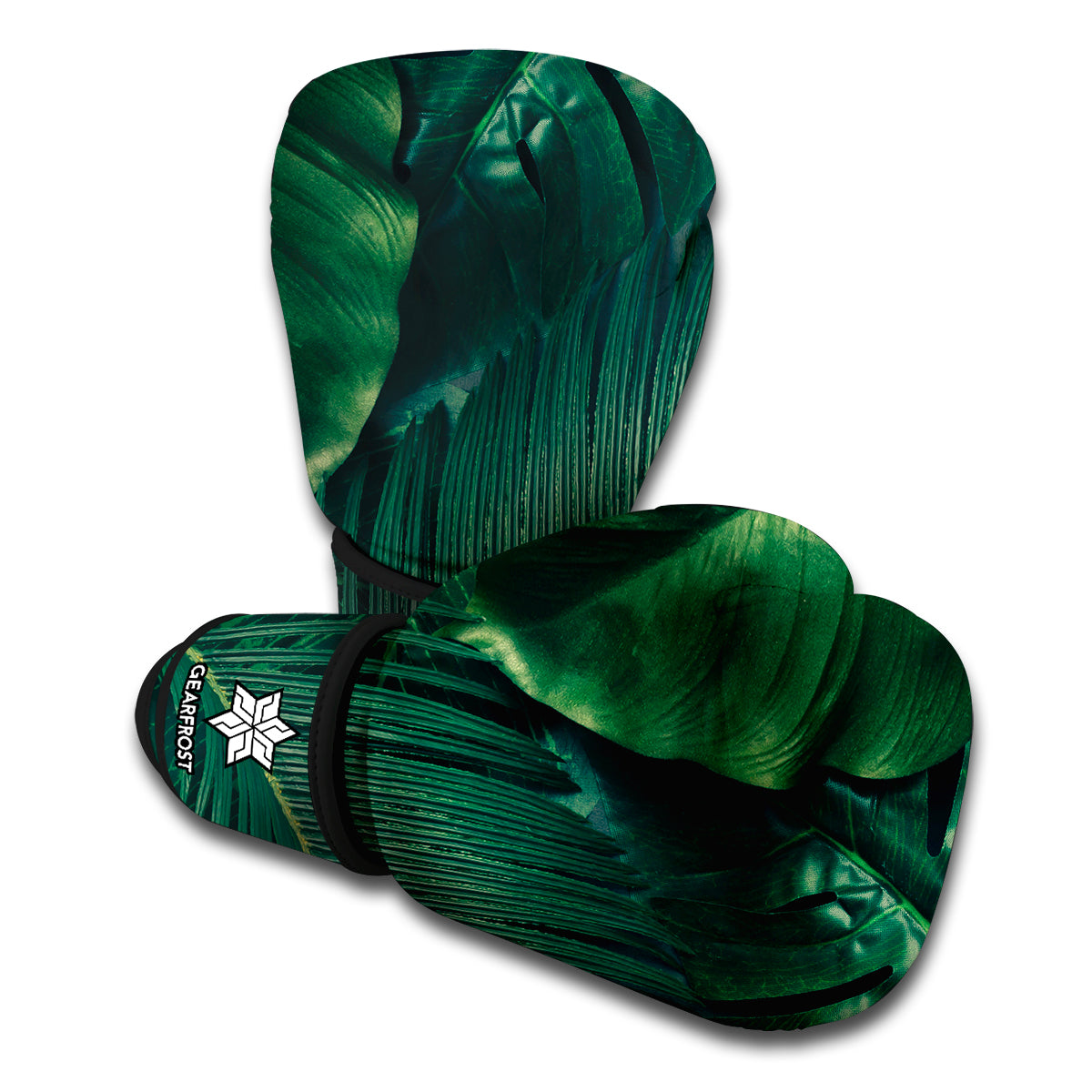Tropical Green Leaves Print Boxing Gloves