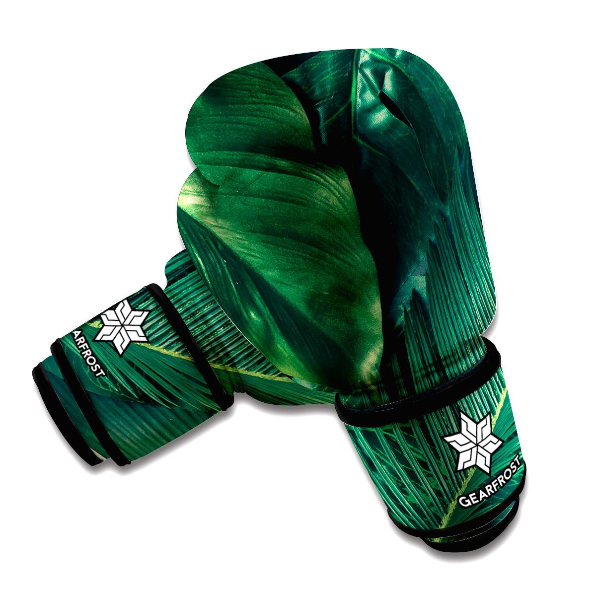 Tropical Green Leaves Print Boxing Gloves