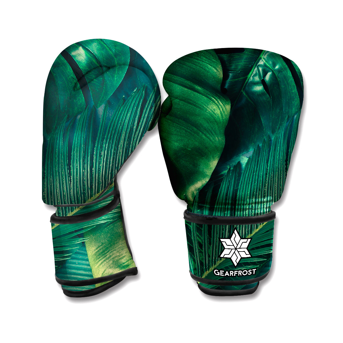 Tropical Green Leaves Print Boxing Gloves