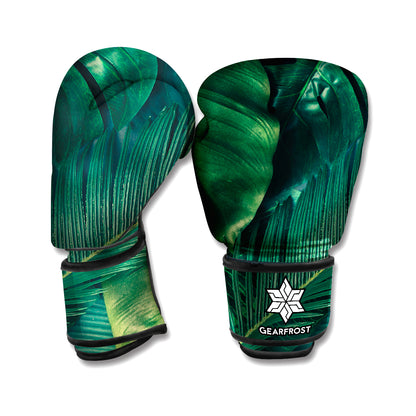 Tropical Green Leaves Print Boxing Gloves
