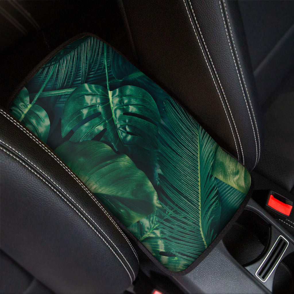 Tropical Green Leaves Print Car Center Console Cover