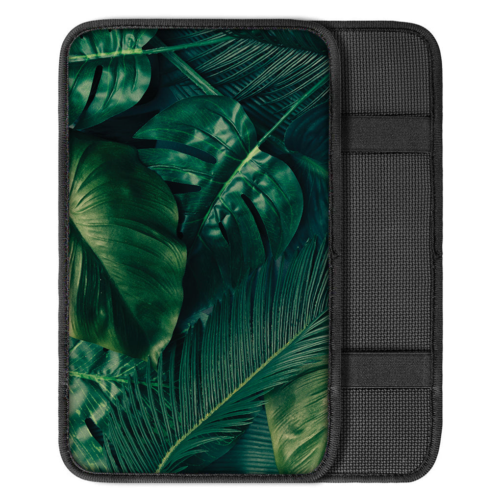 Tropical Green Leaves Print Car Center Console Cover