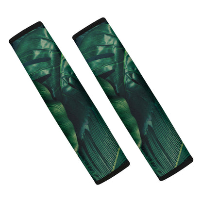 Tropical Green Leaves Print Car Seat Belt Covers