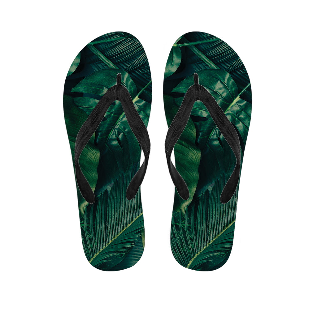 Tropical Green Leaves Print Flip Flops