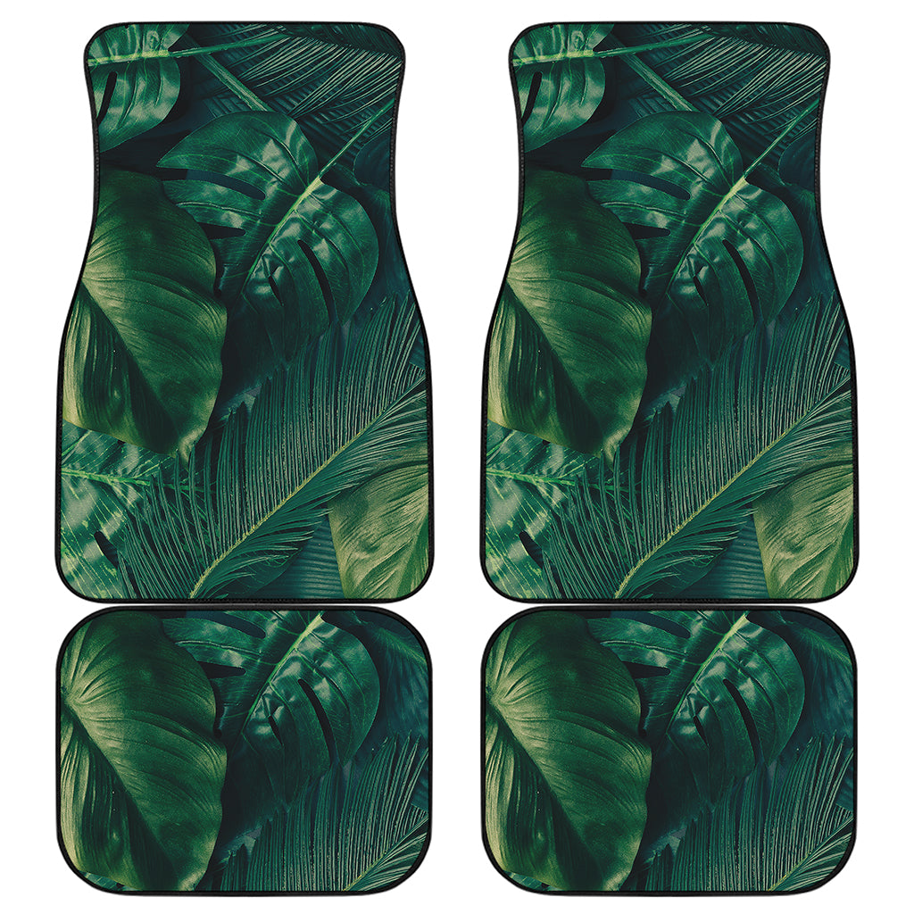 Tropical Green Leaves Print Front and Back Car Floor Mats