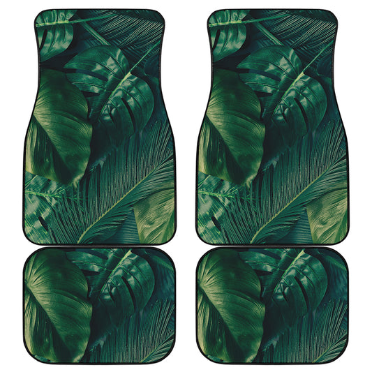 Tropical Green Leaves Print Front and Back Car Floor Mats
