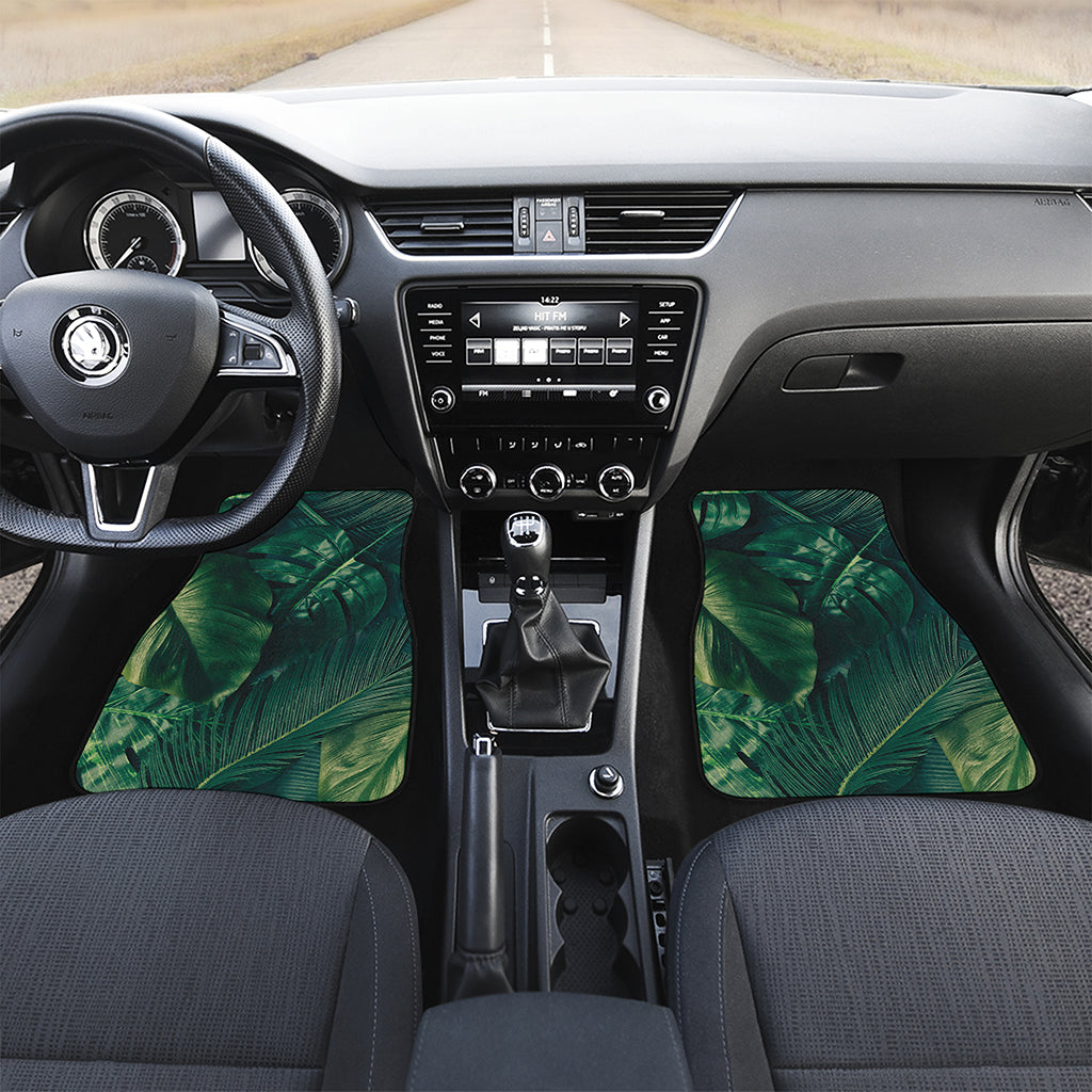Tropical Green Leaves Print Front and Back Car Floor Mats