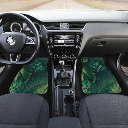 Tropical Green Leaves Print Front and Back Car Floor Mats