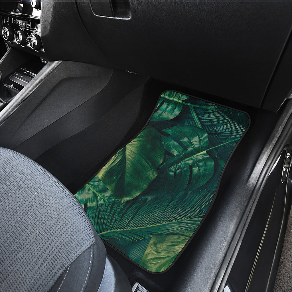 Tropical Green Leaves Print Front and Back Car Floor Mats