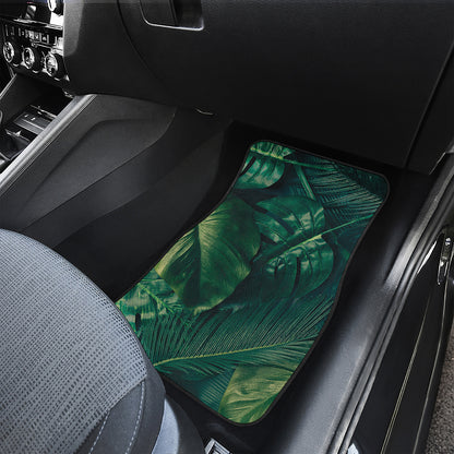 Tropical Green Leaves Print Front Car Floor Mats