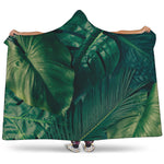 Tropical Green Leaves Print Hooded Blanket