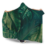 Tropical Green Leaves Print Hooded Blanket