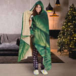 Tropical Green Leaves Print Hooded Blanket