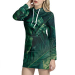 Tropical Green Leaves Print Hoodie Dress