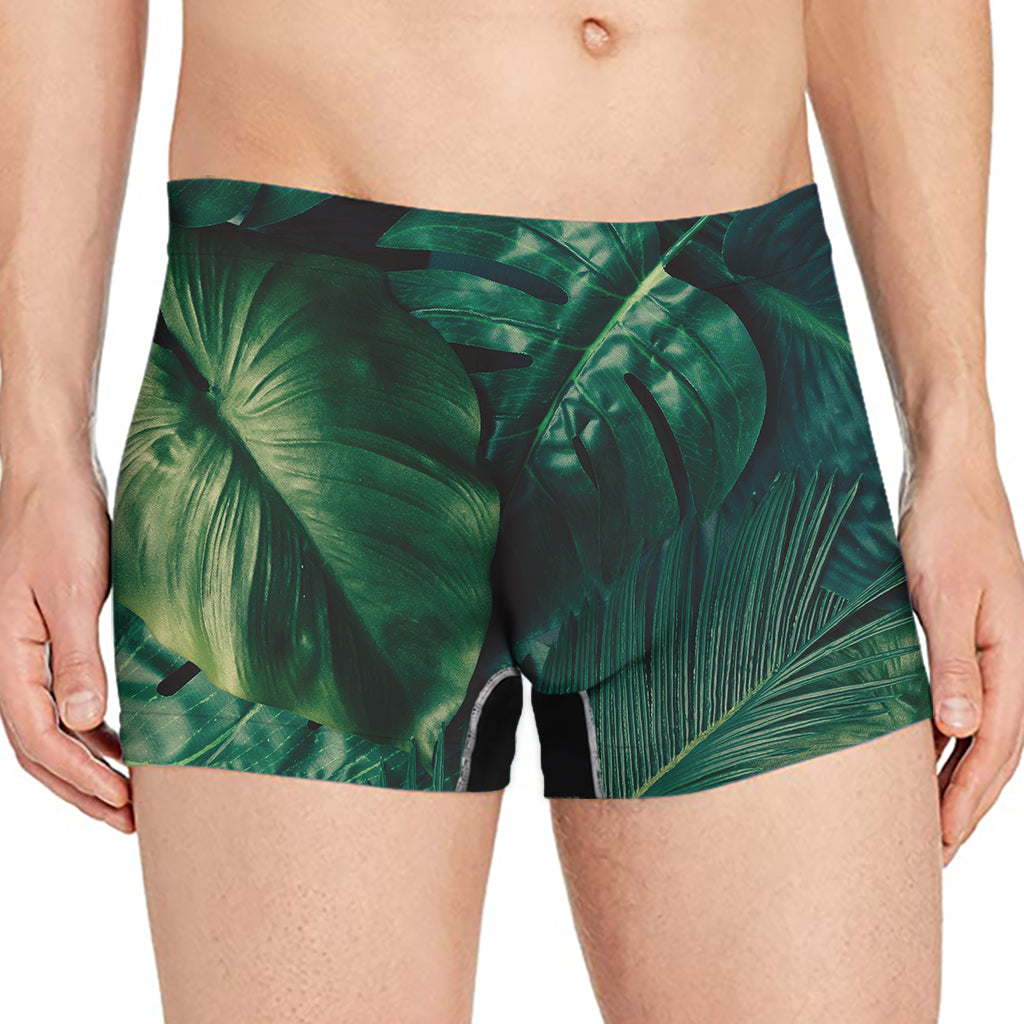 Tropical Green Leaves Print Men's Boxer Briefs