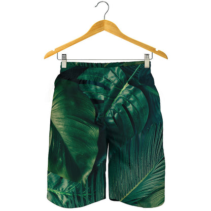 Tropical Green Leaves Print Men's Shorts