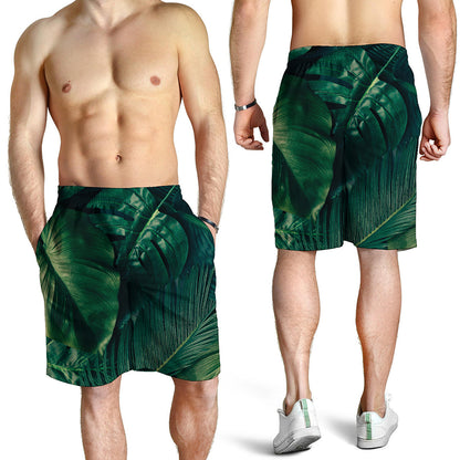 Tropical Green Leaves Print Men's Shorts