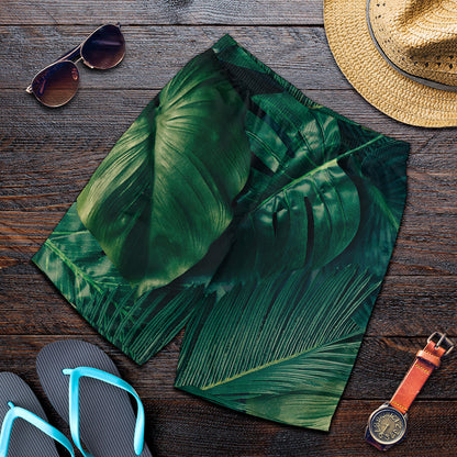 Tropical Green Leaves Print Men's Shorts