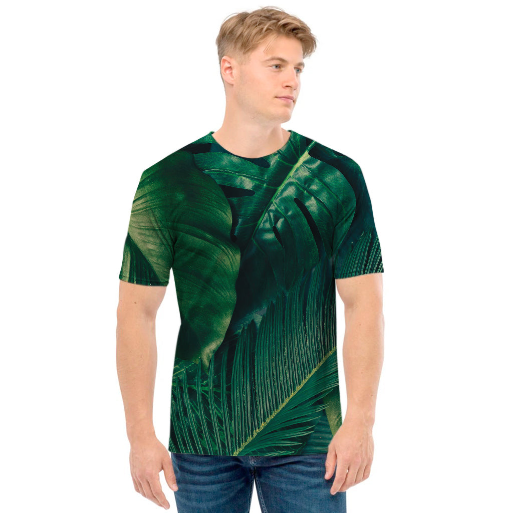 Tropical Green Leaves Print Men's T-Shirt