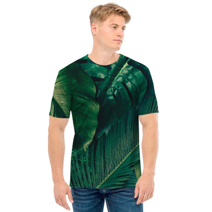 Tropical Green Leaves Print Men's T-Shirt