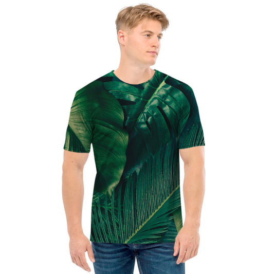 Tropical Green Leaves Print Men's T-Shirt
