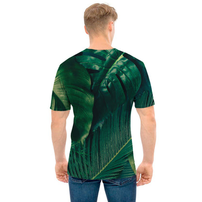 Tropical Green Leaves Print Men's T-Shirt