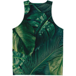 Tropical Green Leaves Print Men's Tank Top