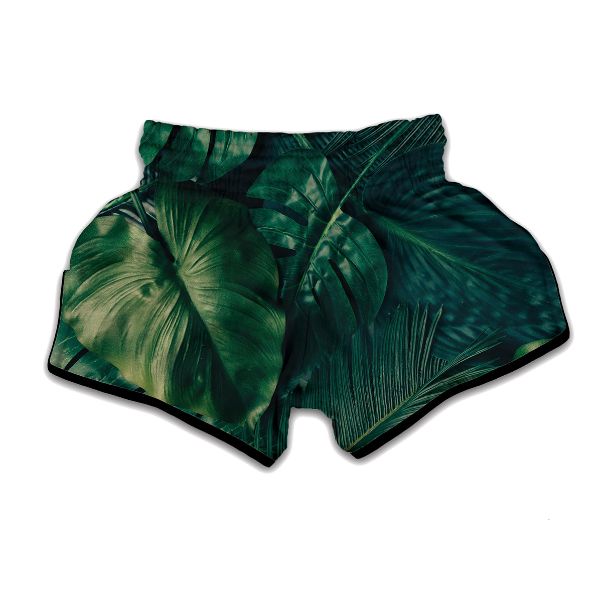 Tropical Green Leaves Print Muay Thai Boxing Shorts