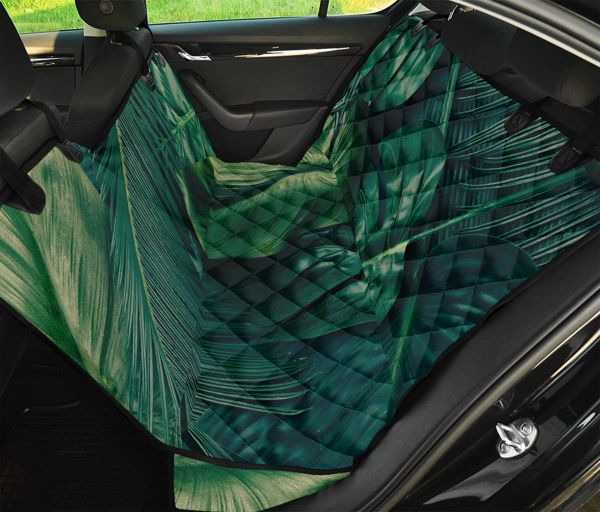Tropical Green Leaves Print Pet Car Back Seat Cover
