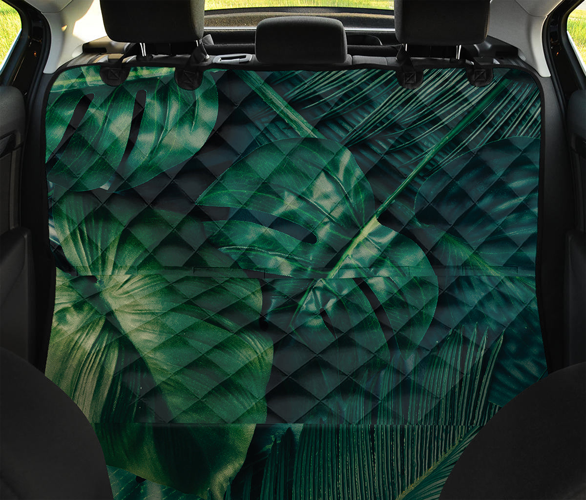 Tropical Green Leaves Print Pet Car Back Seat Cover