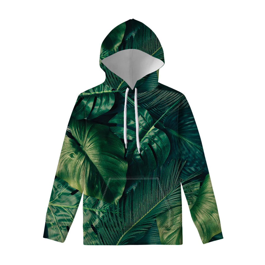 Tropical Green Leaves Print Pullover Hoodie