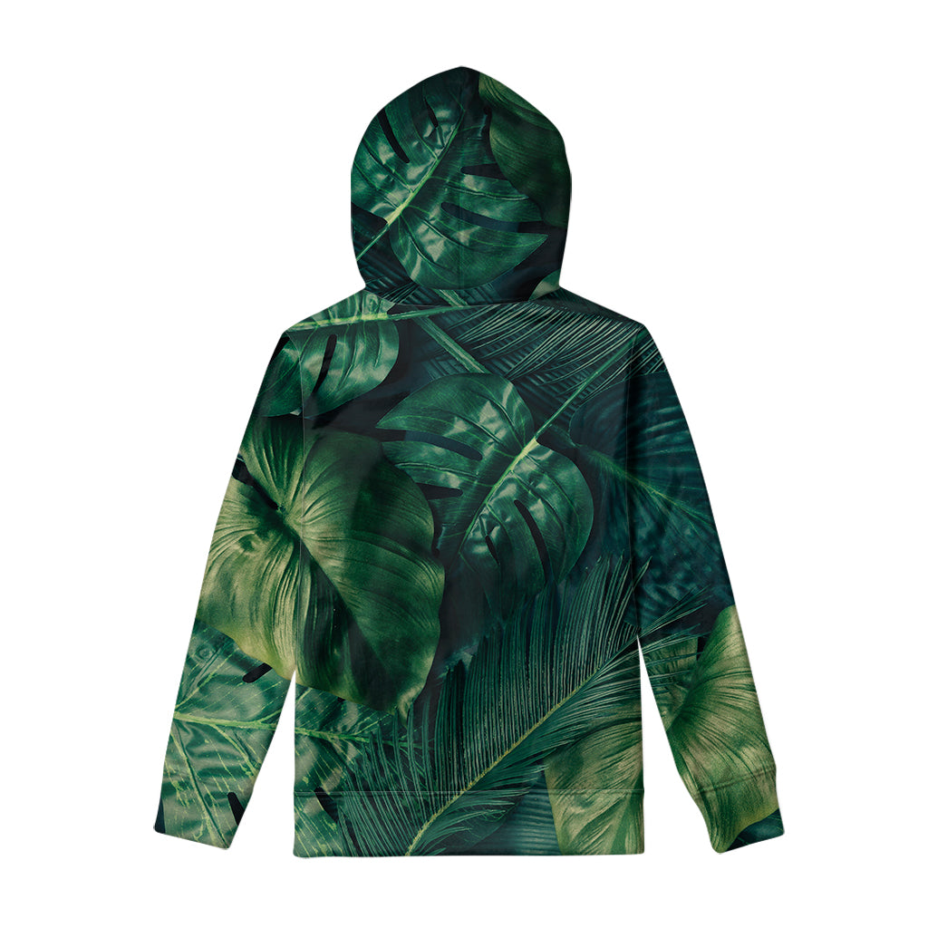 Tropical Green Leaves Print Pullover Hoodie