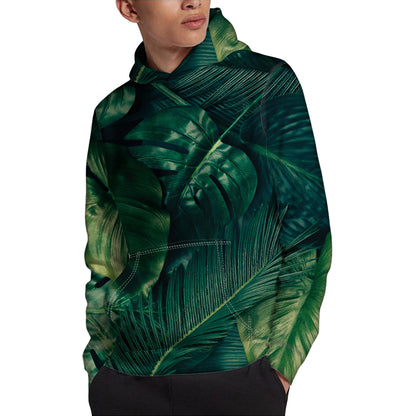 Tropical Green Leaves Print Pullover Hoodie