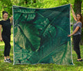 Tropical Green Leaves Print Quilt