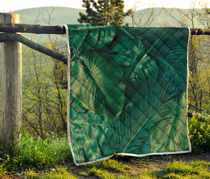 Tropical Green Leaves Print Quilt