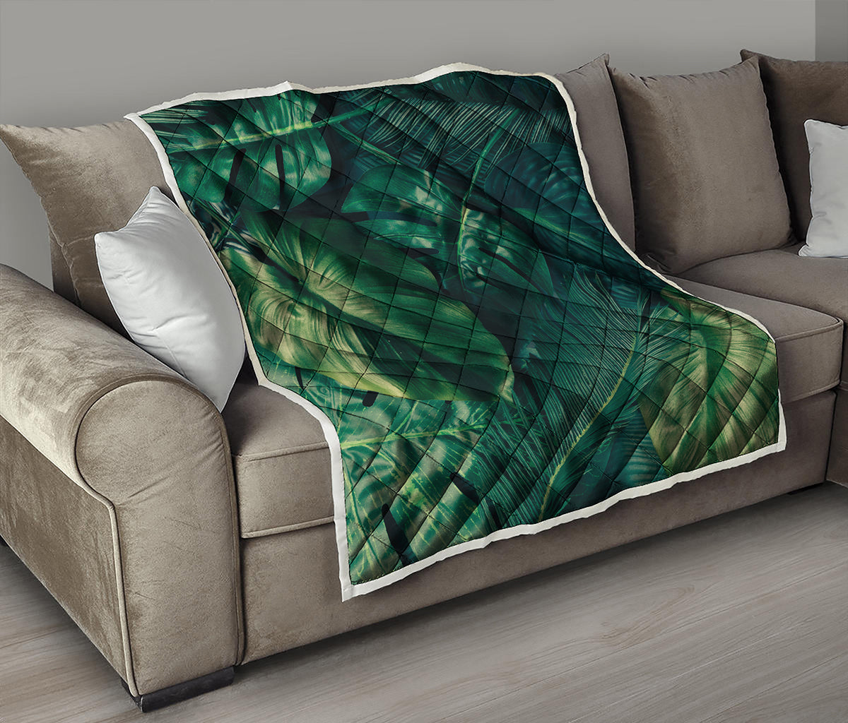 Tropical Green Leaves Print Quilt