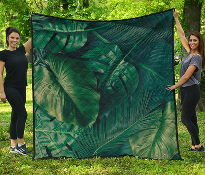 Tropical Green Leaves Print Quilt