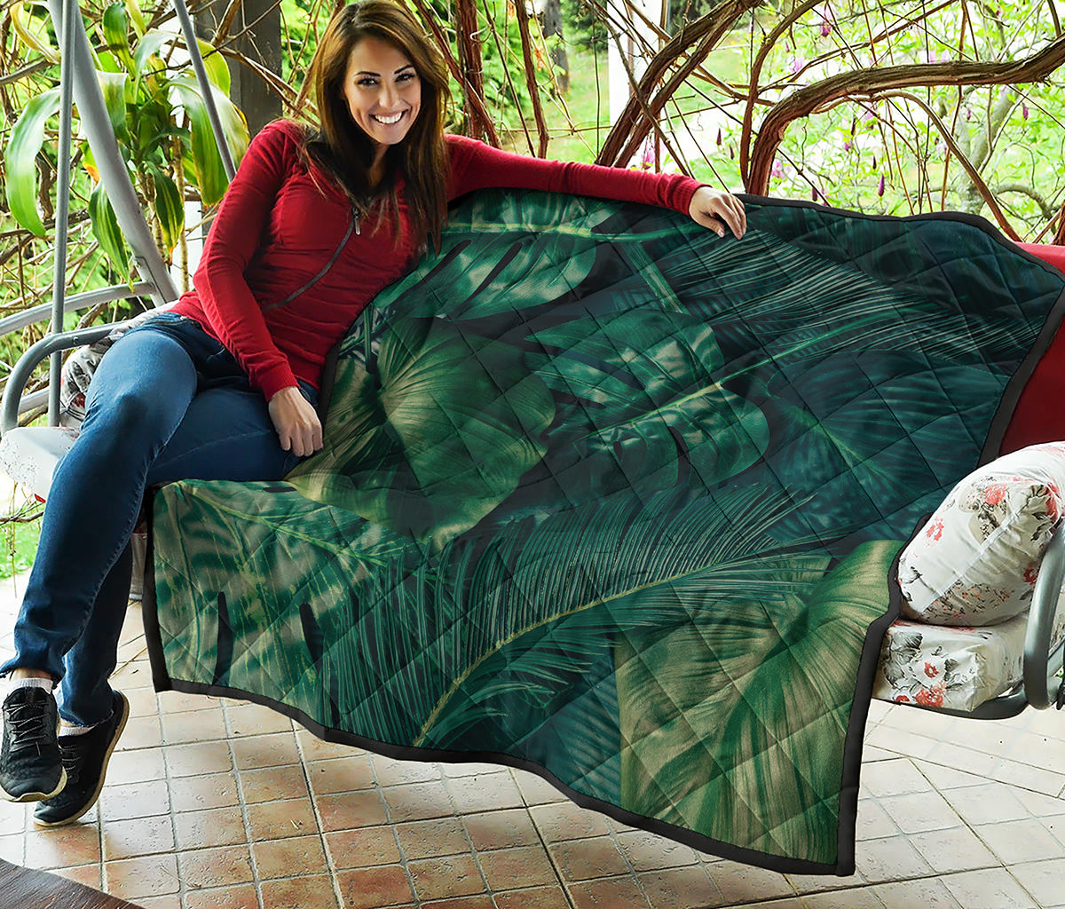Tropical Green Leaves Print Quilt