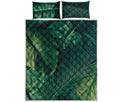 Tropical Green Leaves Print Quilt Bed Set