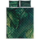 Tropical Green Leaves Print Quilt Bed Set