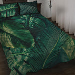 Tropical Green Leaves Print Quilt Bed Set