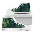 Tropical Green Leaves Print White High Top Sneakers