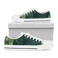 Tropical Green Leaves Print White Low Top Sneakers
