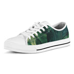 Tropical Green Leaves Print White Low Top Shoes