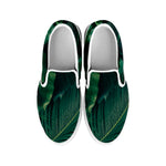 Tropical Green Leaves Print White Slip On Shoes