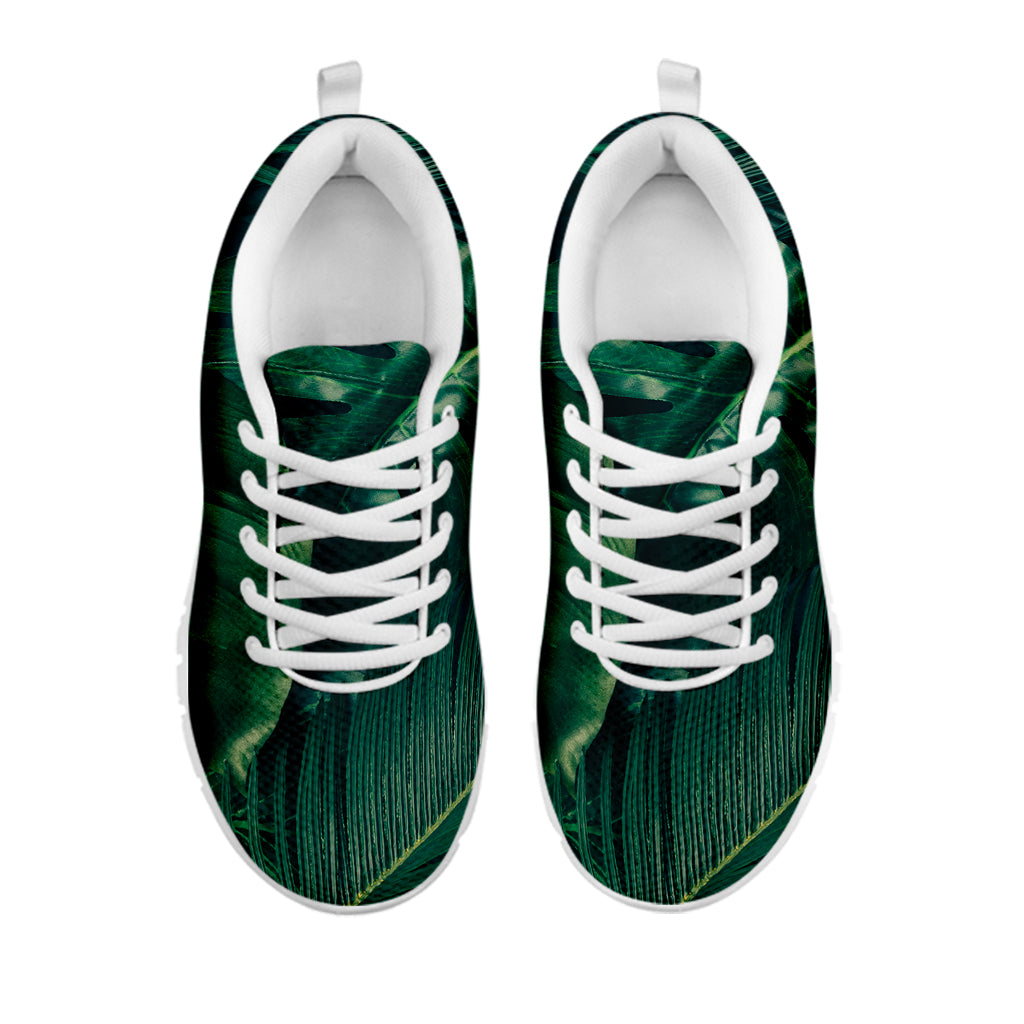 Tropical Green Leaves Print White Sneakers