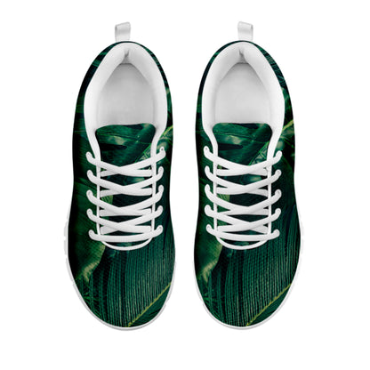Tropical Green Leaves Print White Sneakers