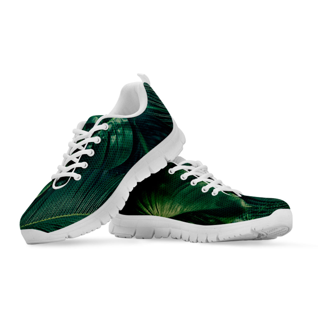 Tropical Green Leaves Print White Sneakers