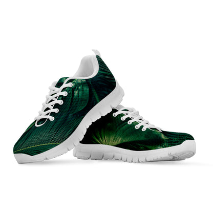 Tropical Green Leaves Print White Sneakers